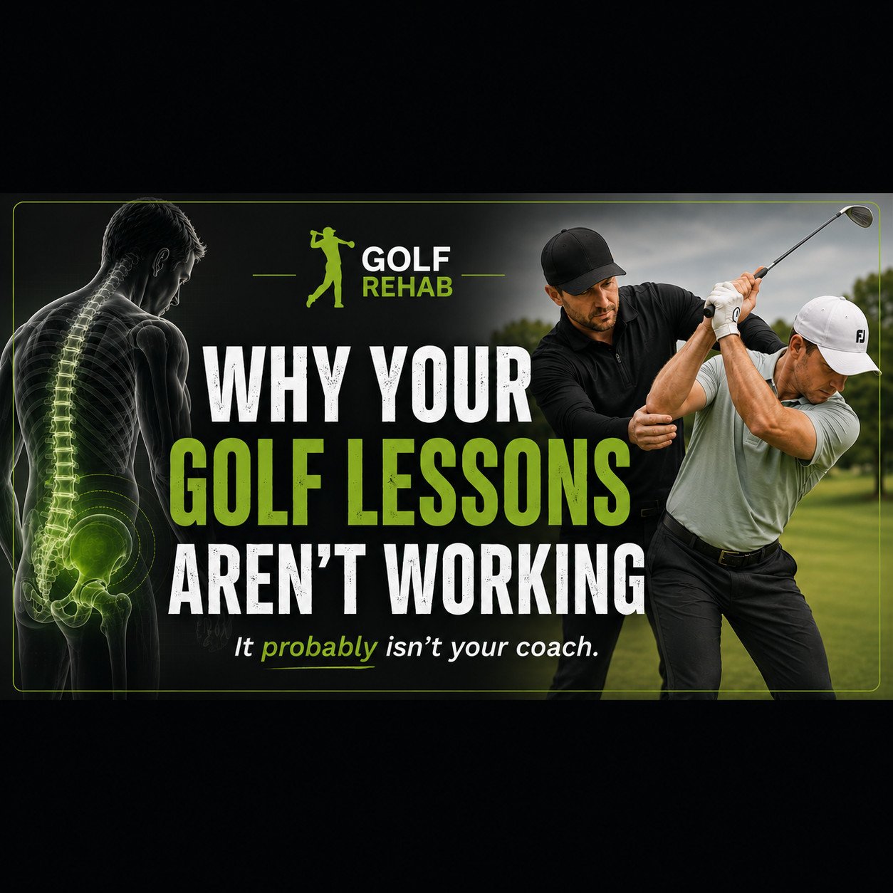 Why your golf lessons aren't working featured image showing a golf coach helping a golfer.